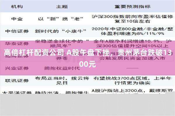 高倍杠杆配资公司 A股午盘下挫，贵州茅台跌破1300元