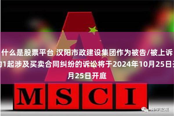 什么是股票平台 汉阳市政建设集团作为被告/被上诉人的1起涉及买卖合同纠纷的诉讼将于2024年10月25日开庭