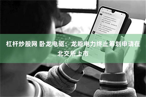 杠杆炒股网 卧龙电驱：龙能电力终止筹划申请在北交所上市